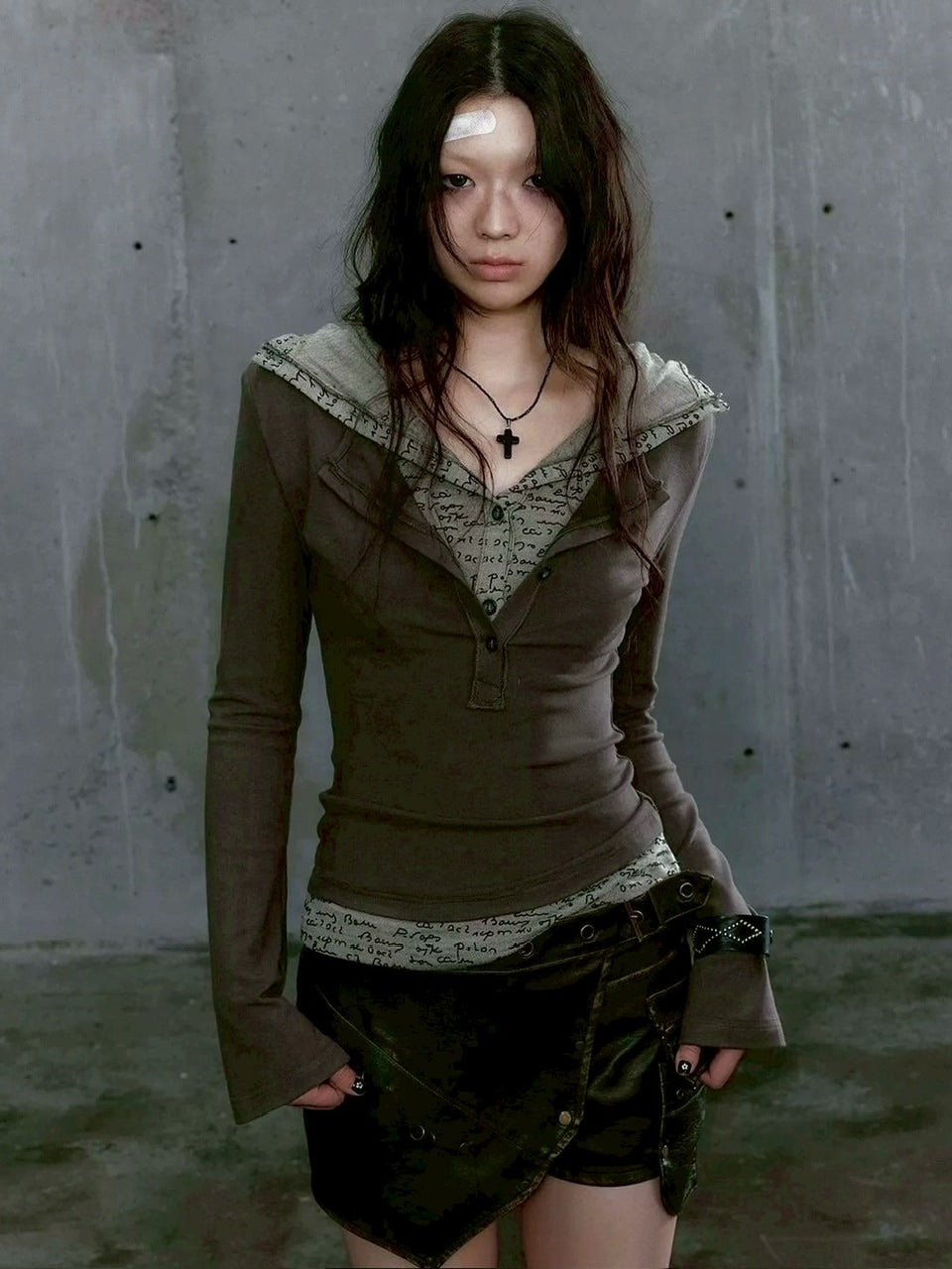 【Cest Nous】Two-in-One Hoodie / 【セヌー】レイヤードフード付き長袖トップス