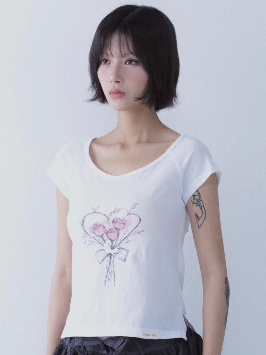 【SETSETSET】ROSE HEART T SHIRTS