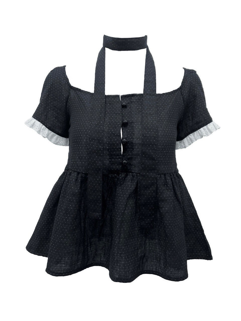 【SETSETSET】DOT MUFFLER FLARED BLOUSE