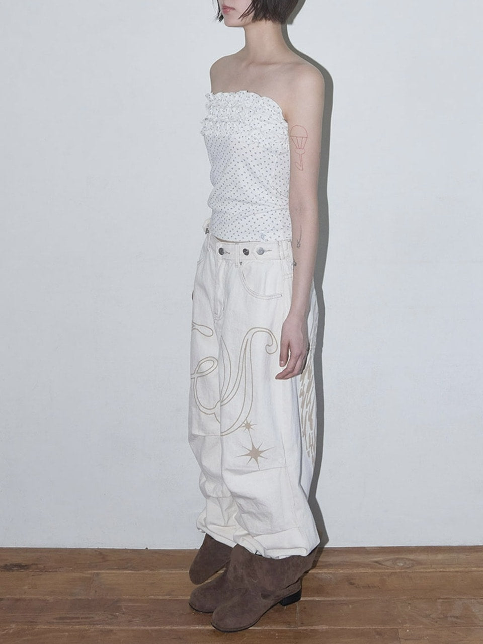 【FANCY CLUB】FLOWER FRILL TUBE TOP / 【ファンシークラブ】フラワーフリルチューブトップ