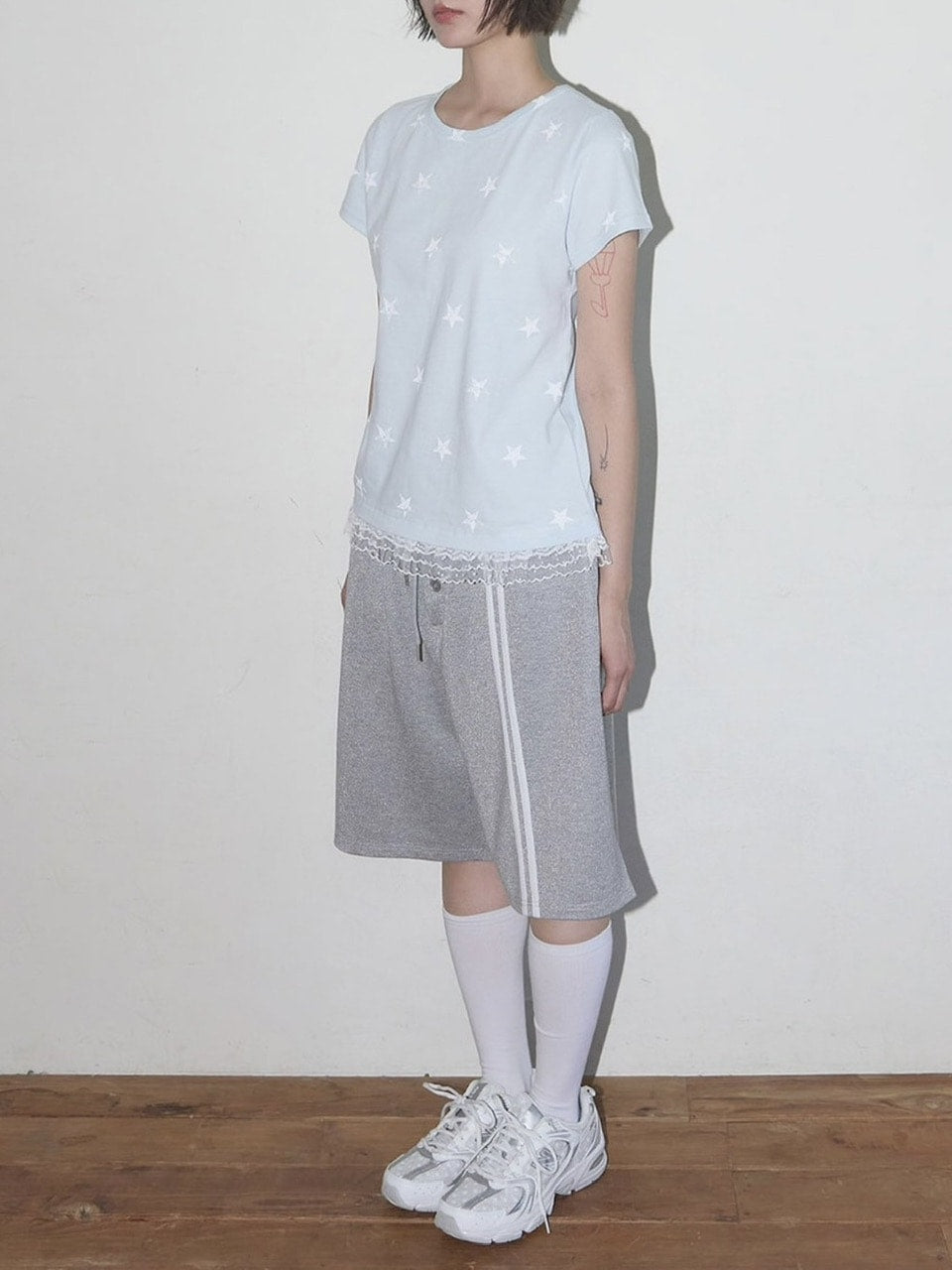 【FANCY CLUB】Lace Star Layered Tee / 【ファンシークラブ】レーススターレイヤード半袖Tシャツ