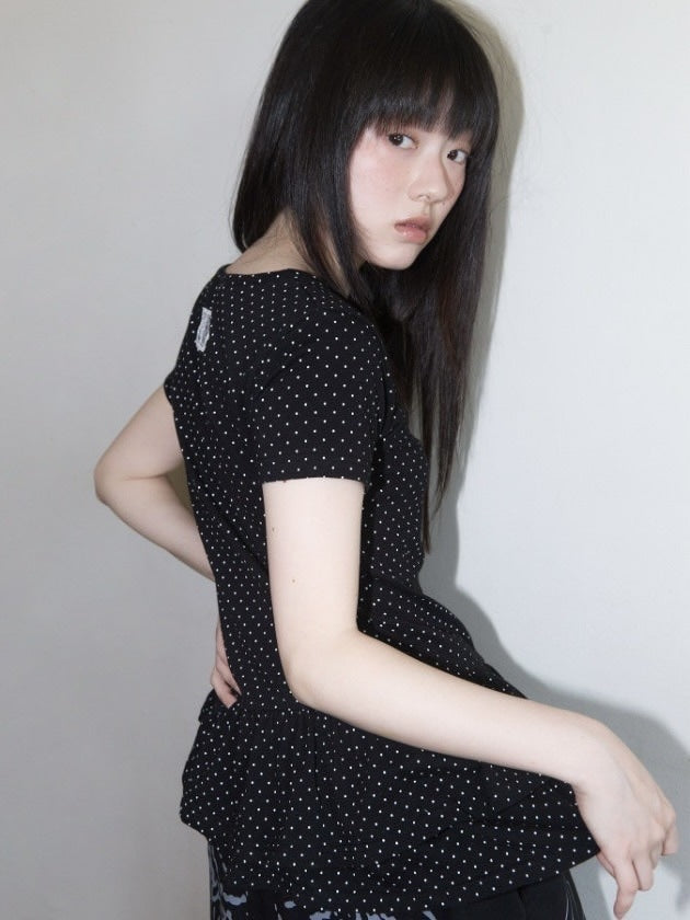 【FANCY CLUB】Frill Layered Dot Tee / フリルレイヤードドット半袖Tシャツ