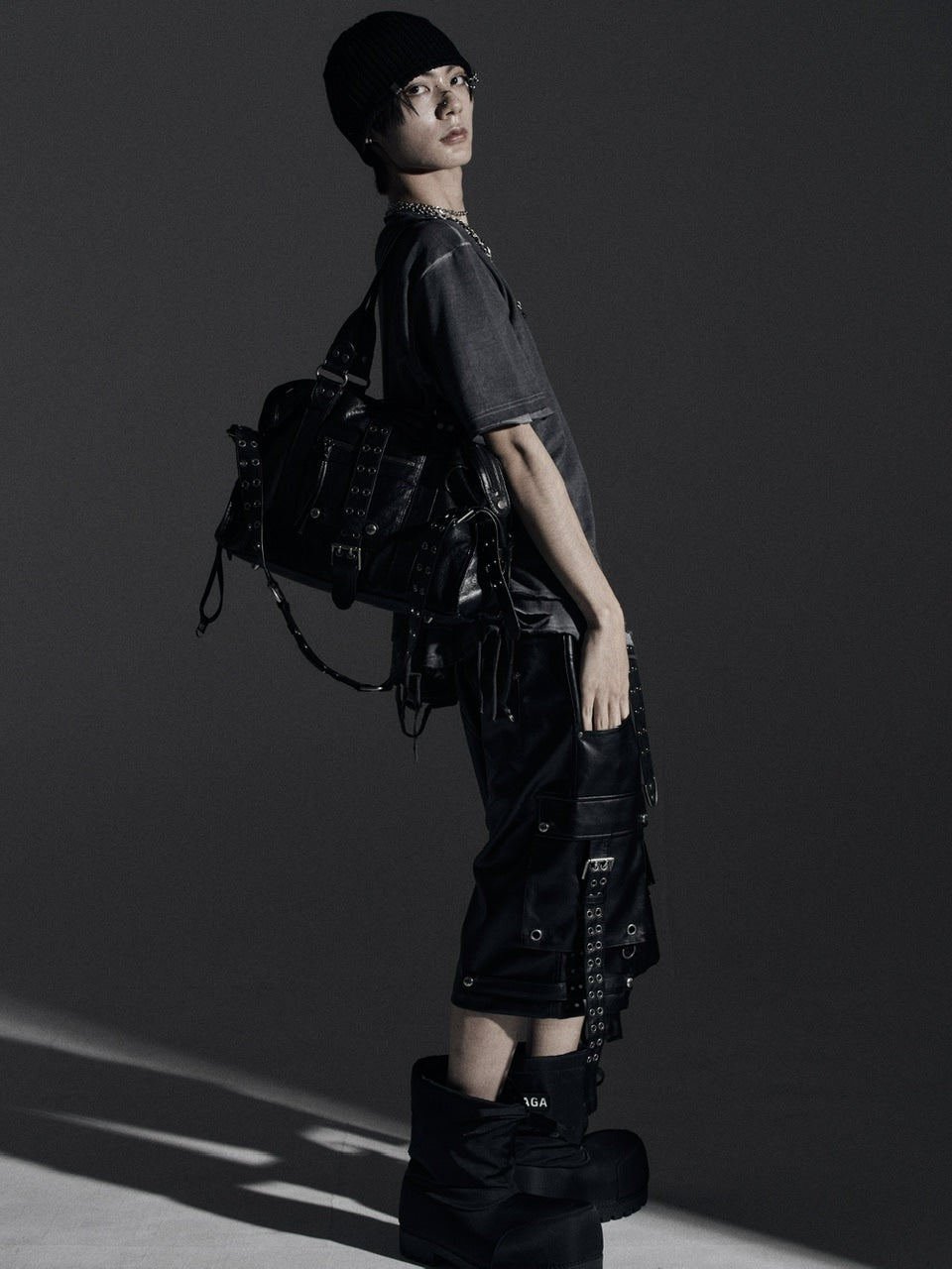 【Rosen Kreuz】DOUBLE WAIST LEATHER SHORT PANTS