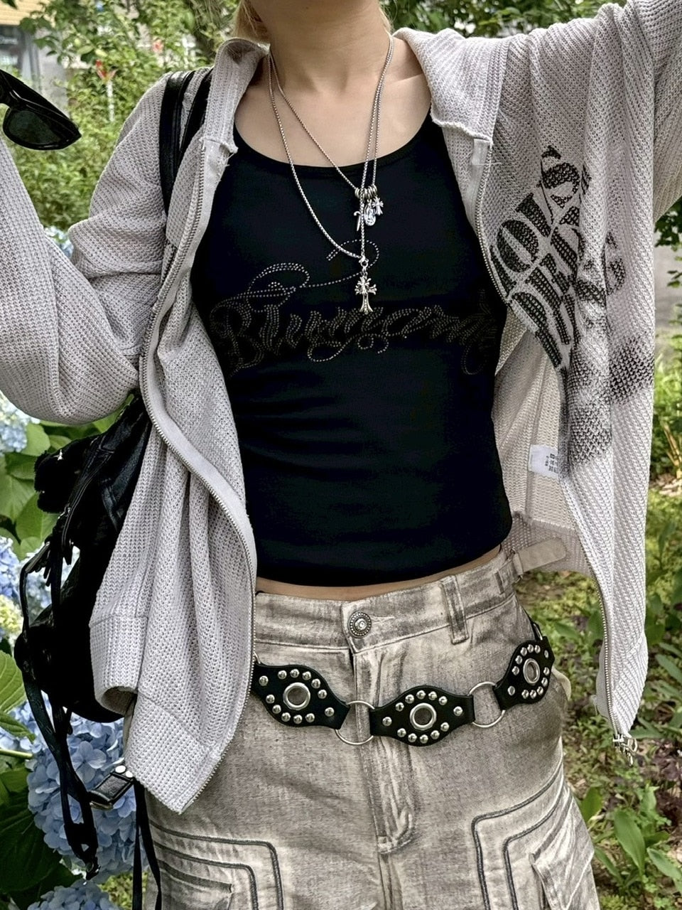 受注制【Never mind the XU】rhinestone sleeveless (3color) / 【ネバーマインドザエックスユー】ラインストーンタンクトップ