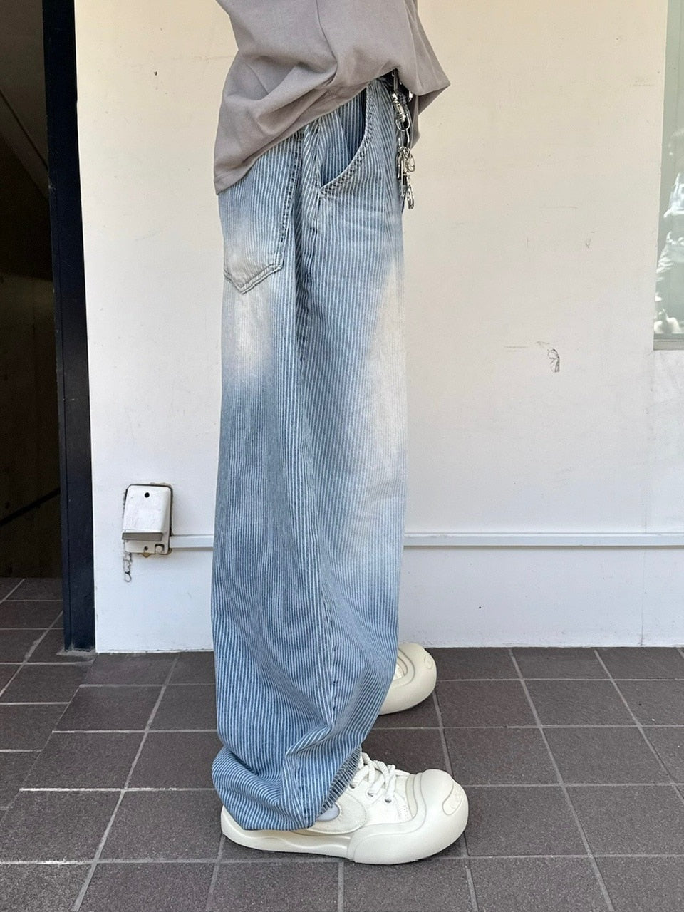 受注制【nmtc +】stripe wash wide denim pants (2color) / 【エヌエムティーシープラス】ストライプボーダーウォッシュワイドデニムパンツ