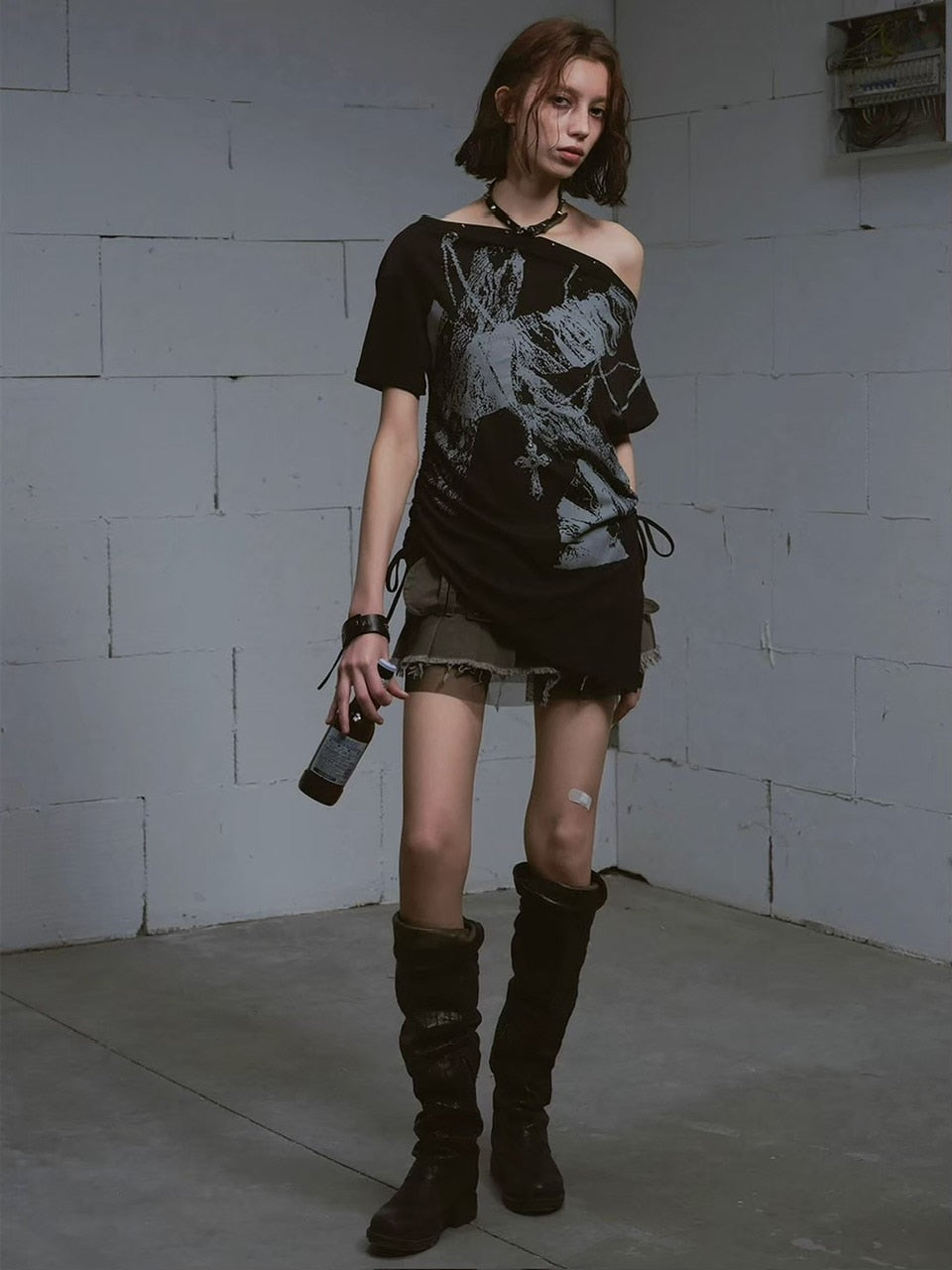 【Cest Nous】Printed Belted Pleated Skirt