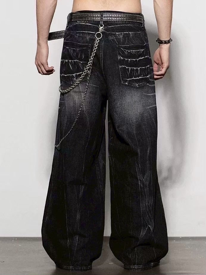 【DND4DES】LIGHTING CREASE WASHED WIDE-LEG JEANS