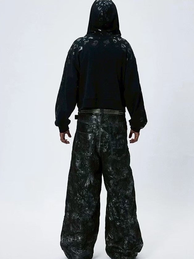 【DND4DES】COATED FAUX LEATHER BIKER BAGGY PANTS