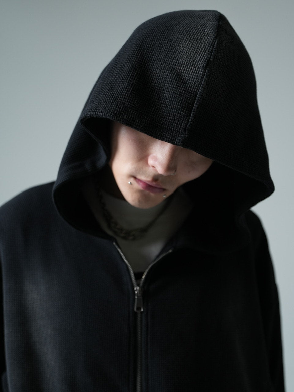 【CHIKASHITSU PLUS HIGH】Rust waffle zip up hoodie