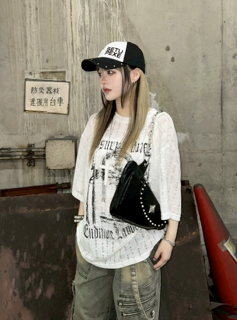 受注制【Never mind the XU】see-through short sleeve (4color) / 【ネバーマインドザエックスユー】シースルー半袖トップス