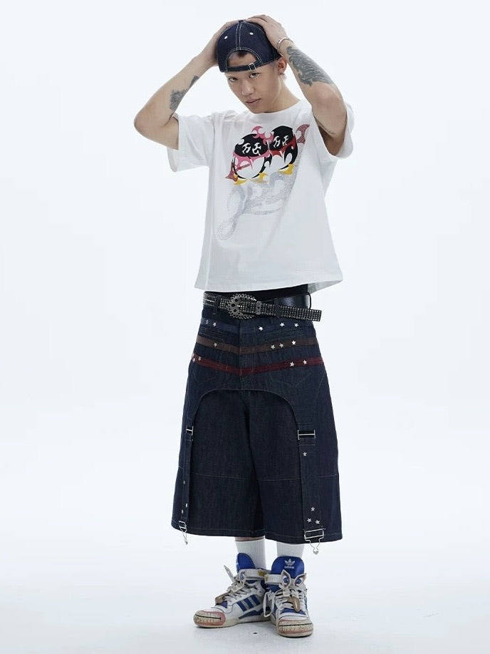 【DND4DES】COLORFUL SUEDE RAW DENIM SHORTS