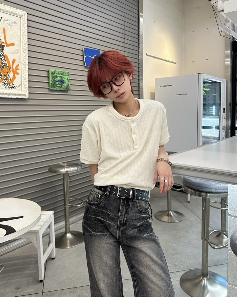 受注制【LUV CODE】henry neck half sleeve velours top (4color)