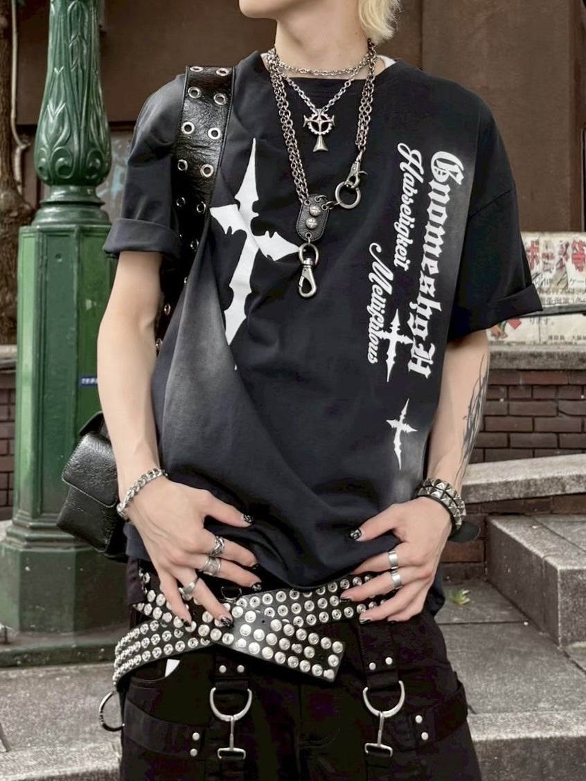 受注制【Never mind the XU】dirty cross print tee (2color