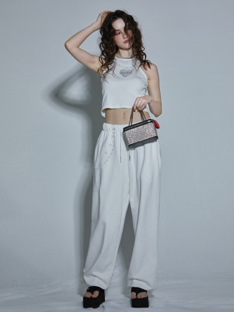 【GATELESS】CHAIN PRINT AMERICAN SLEEVE CROPPED TANK TOP / 【ゲートレス】チェーンプリントアメリカンスリーブクロップドタンクトップ