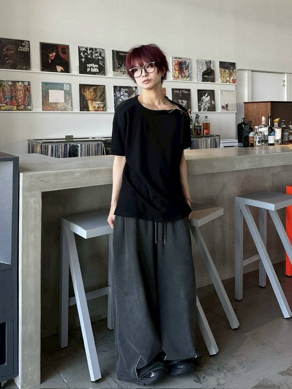 受注制【LUV CODE】shoulder zip half sleeve knit (3color)