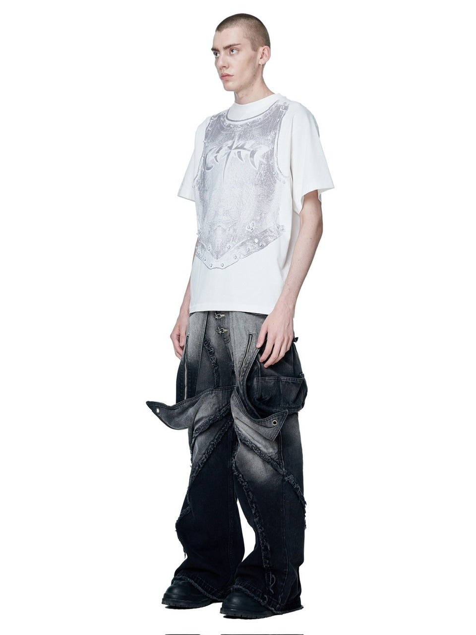 【The Boy Has No Patience】LUMINOUS DAWN PEARL ARMOR TEE / 【ザボーイハズノーペーシェンス】パールアーマーデザイン半袖Tシャツ