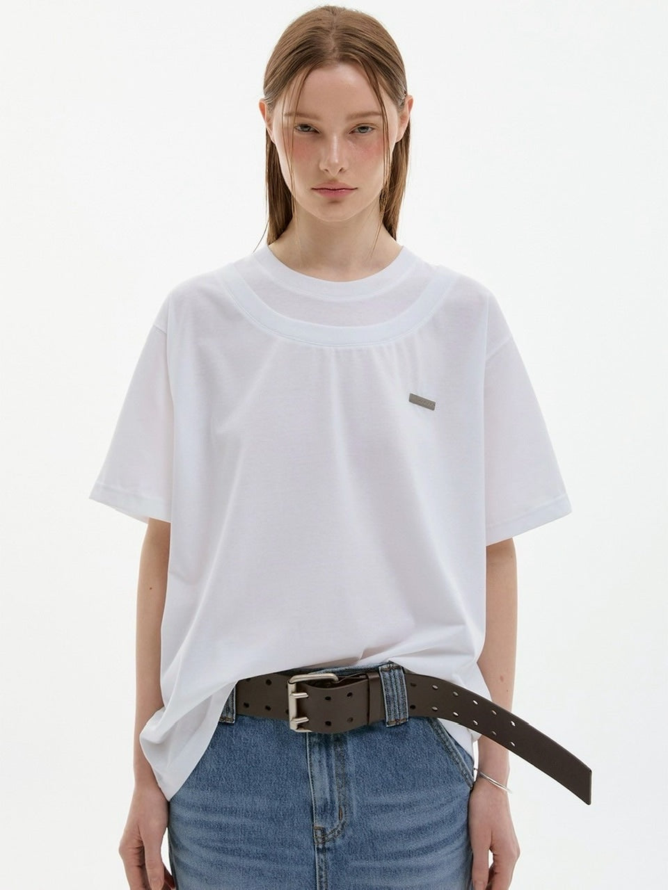 【ESC STUDIO】double neck t-shirt / 【イーエスシーステュディオ】ダブルネック半袖Tシャツ