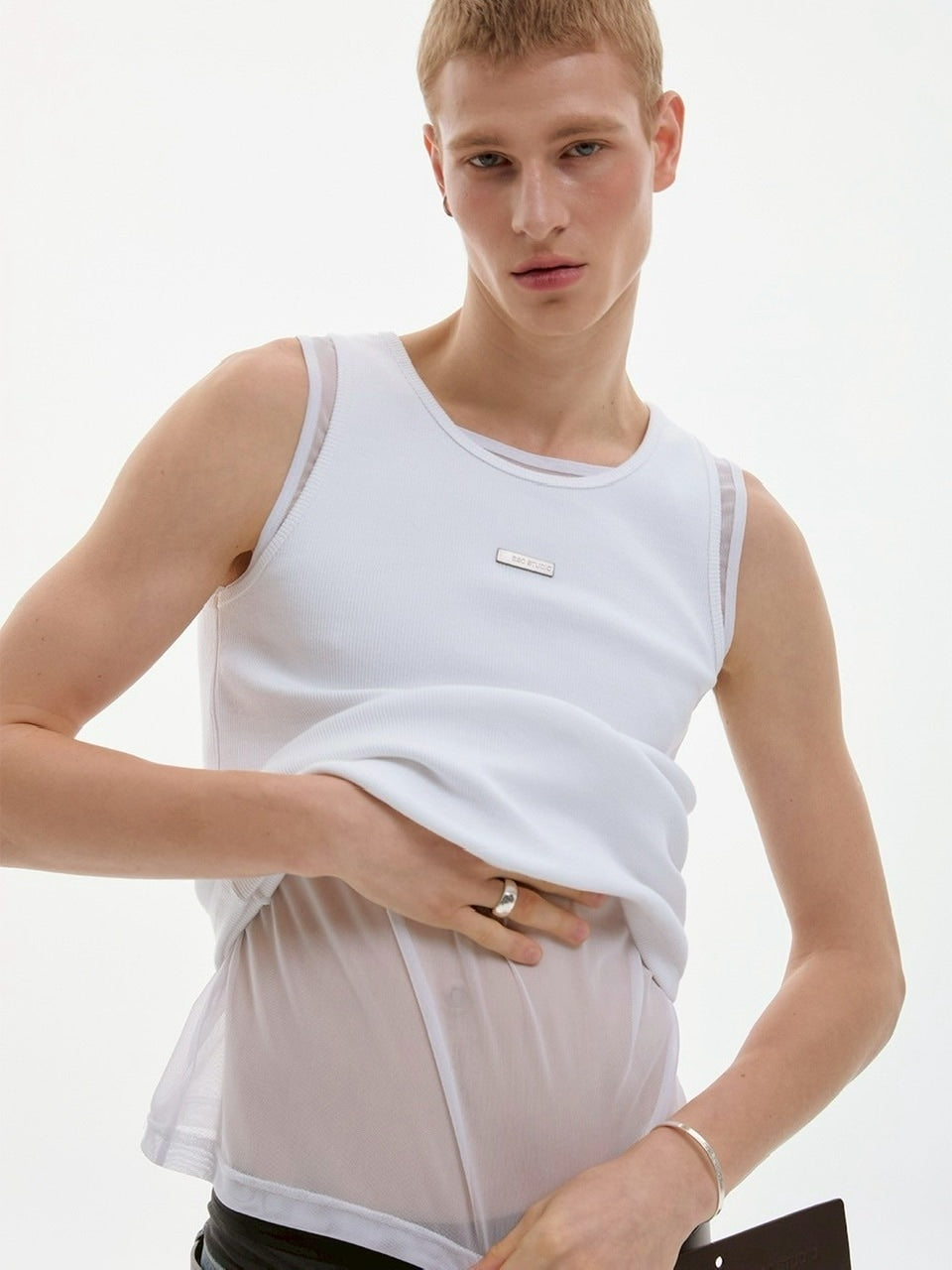 【ESC STUDIO】mesh layered sleeveless / 【イーエスシーステュディオ】メッシュレイヤードタンクトップ