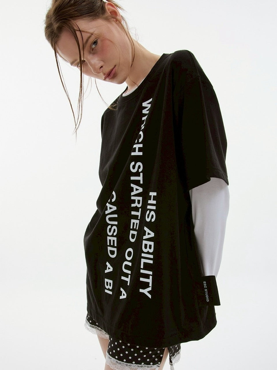 【ESC STUDIO】mega label t-shirt/ 【イーエスシーステュディオ】メガラベルロゴ半袖Tシャツ