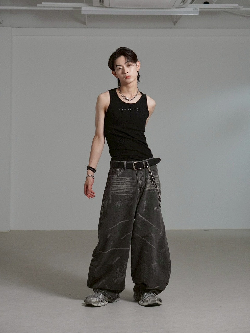 【Chikashitsu +】full painting wide denim pants / 【チカシツプラス】 フルペインティングワイドデニム