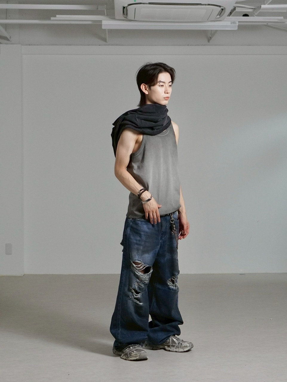 受注制【Chikashitsu +】oiled wash destroy denim pants / 【チカシツプラス】オイルドウォッシュデストロイデニムパンツ