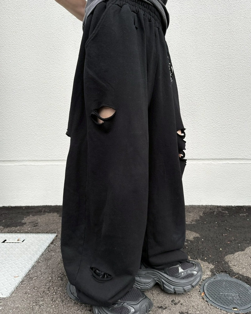 【LUV CODE】damage wide sweat pants (3color)