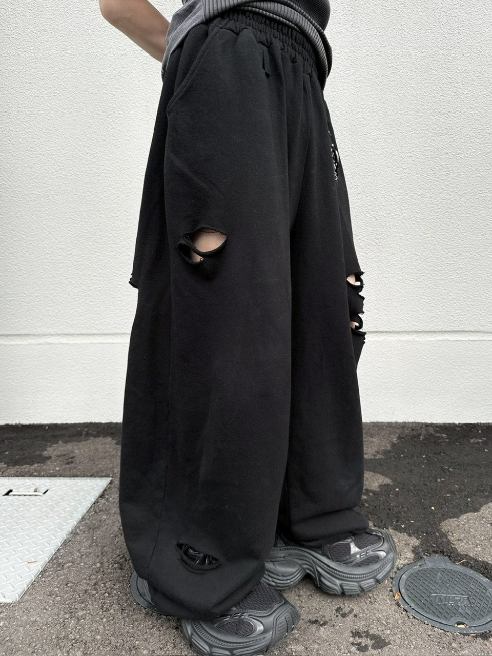 【LUV CODE】damage wide sweat pants (3color)