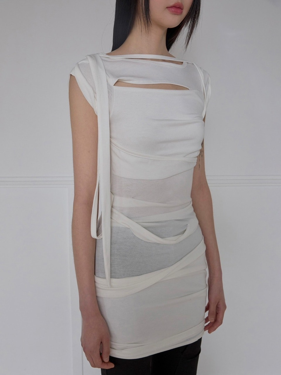 【FLAREUP】Asymmetrical Draped Strap Roll-Up Dress