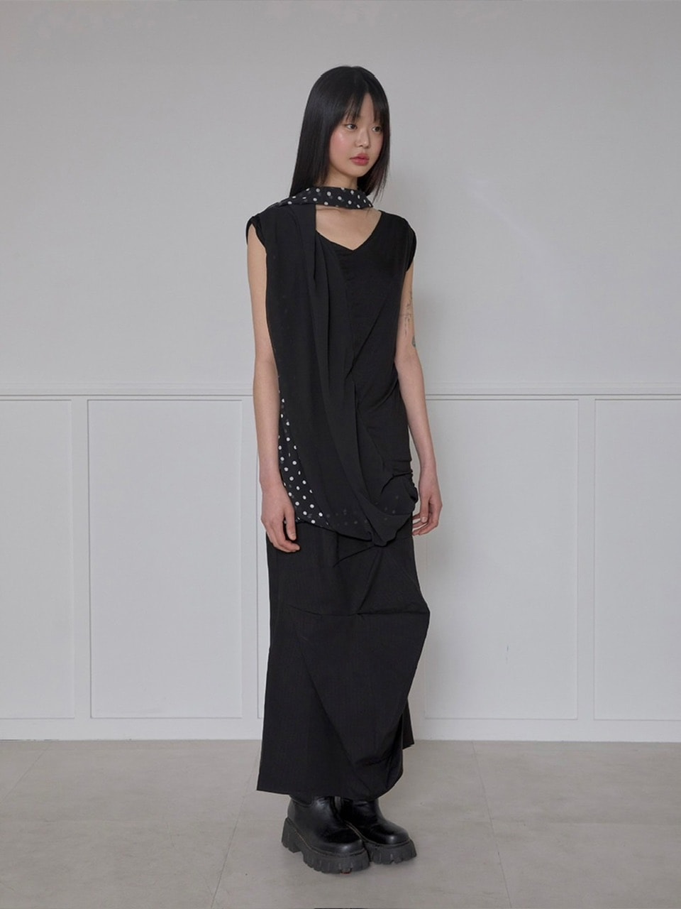 【FLAREUP】Layered Dot Scarf T-Shirt