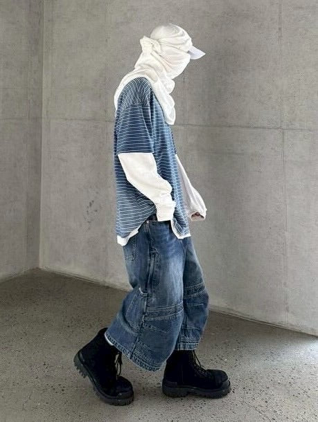 【roaringrad】WASHED INDIGO STRIPE T-SHIRT / 【ロアリングラド】ウォッシュドインディゴストライプ半袖Tシャツ