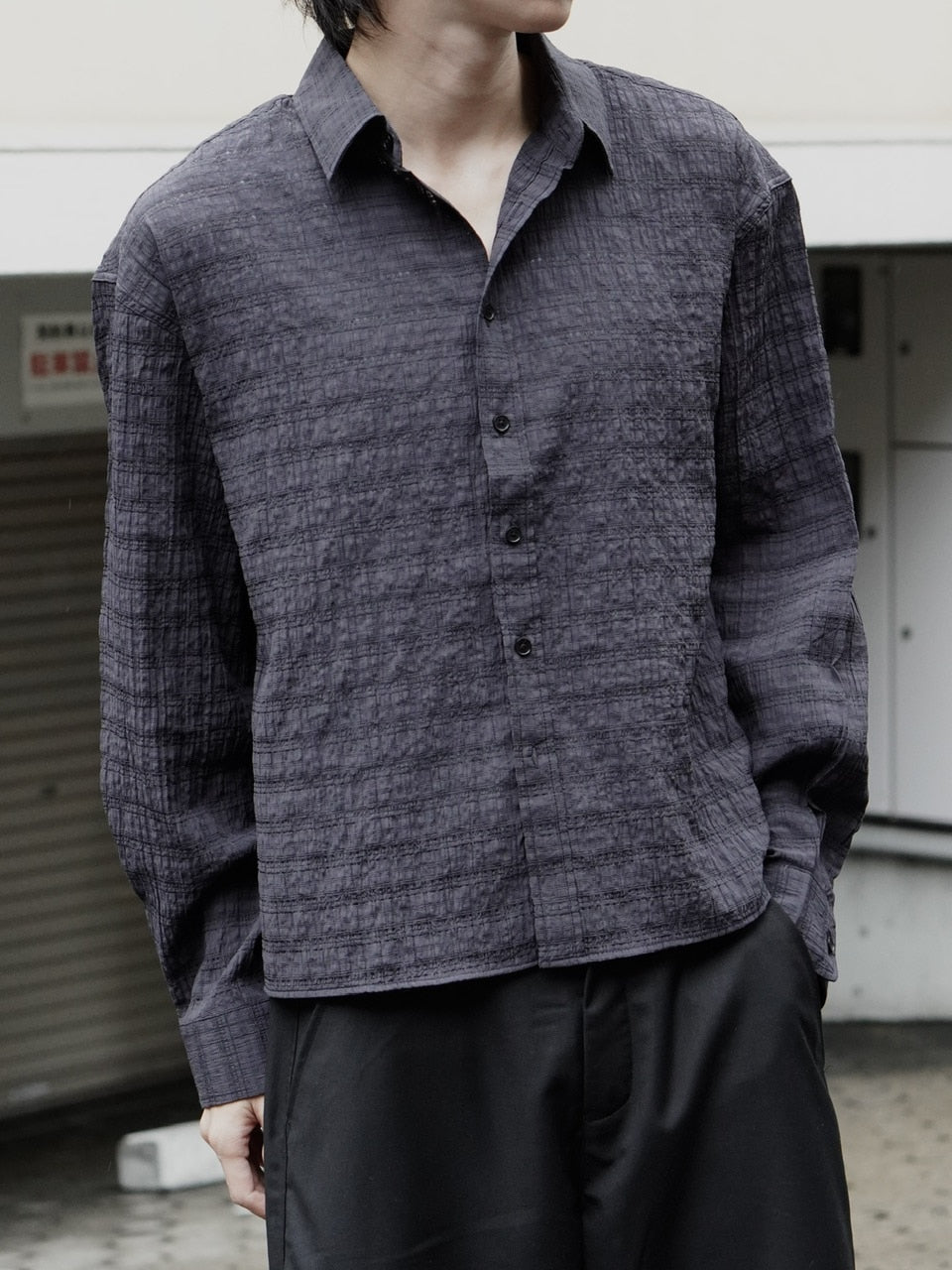東京店WEB限定受注制【Chikashitsu +】cropped check sheer shirt / 【チカシツプラス】クロップドチェックシアーシャツ (3color)