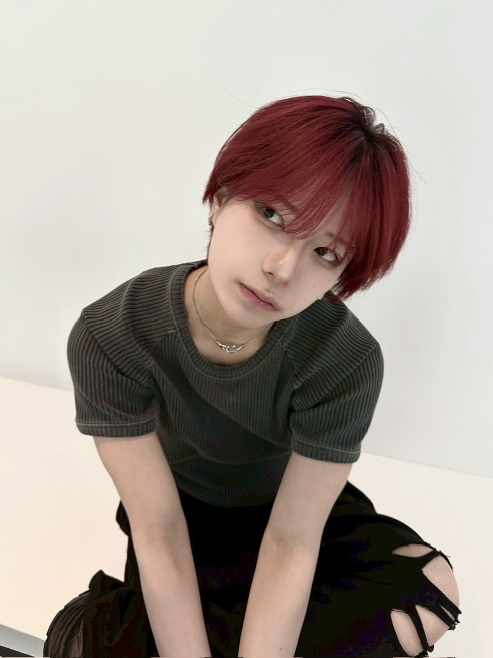 受注制【LUV CODE】mesh pigment rib tee (2color)