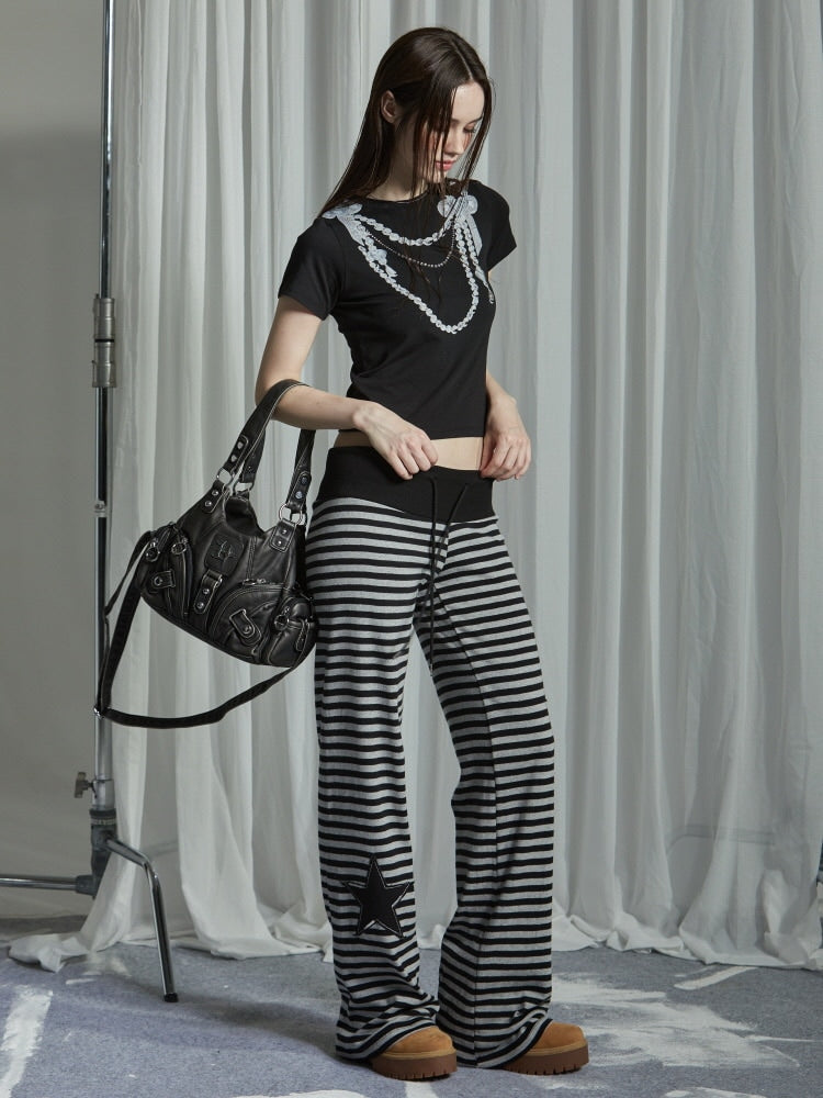 【GATELESS】NECKLACE PRINT CROPPED T-SHIRT / 【ゲートレス】ネックレスプリントクロップド半袖Tシャツ