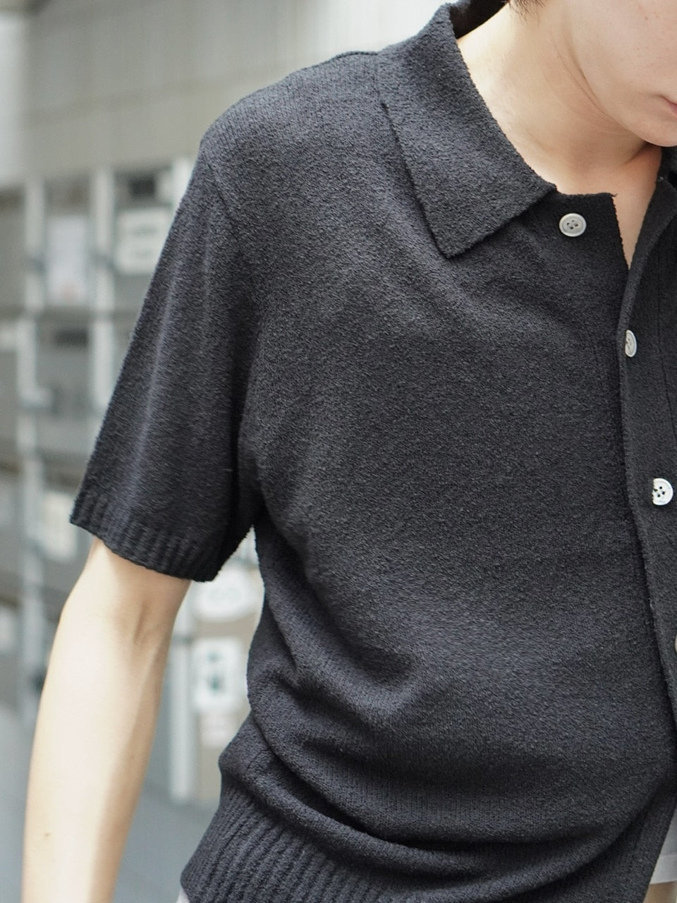 東京店WEB限定受注制【Chikashitsu +】boucle knit polo cardigan (2color) / 【チカシツプラス】ブークレニットポロカーディガン (2color)