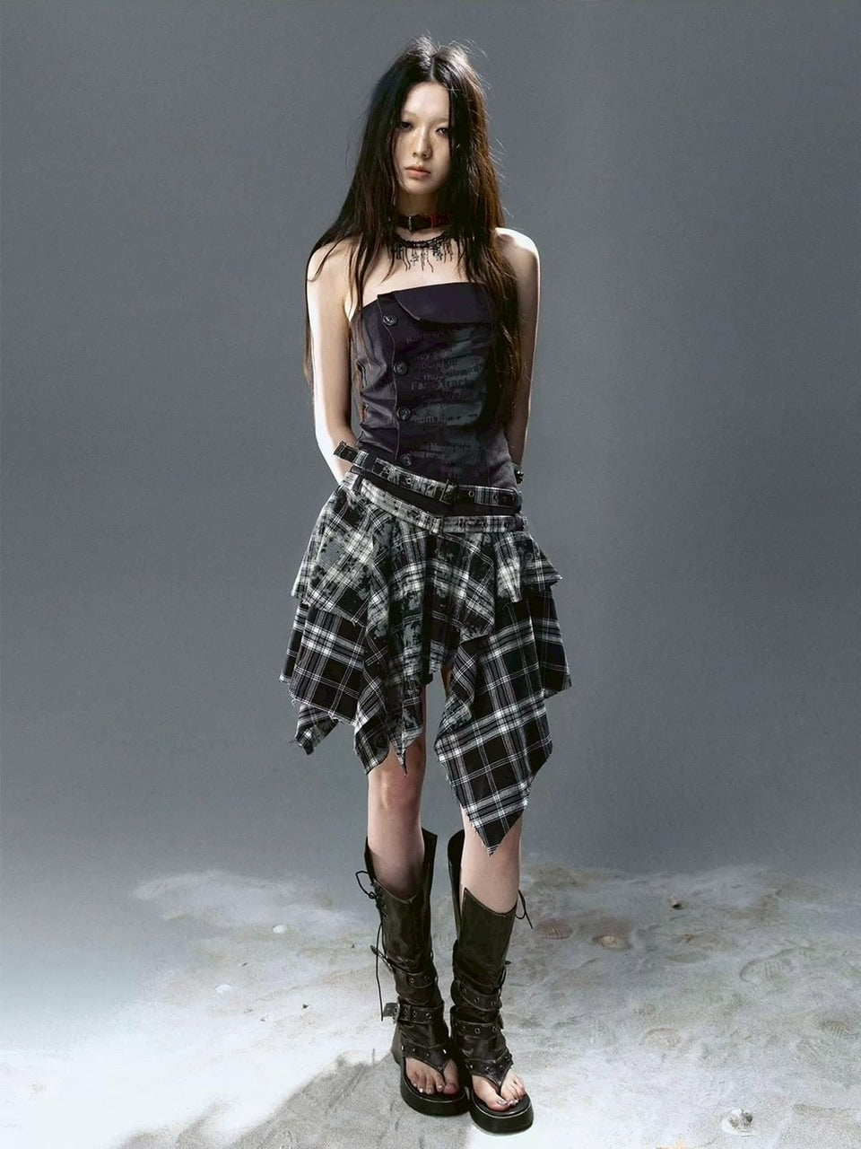 【Cest Nous】Plaid Bustier Dress / 【セヌー】グラフィックビスチェチェックワンピース