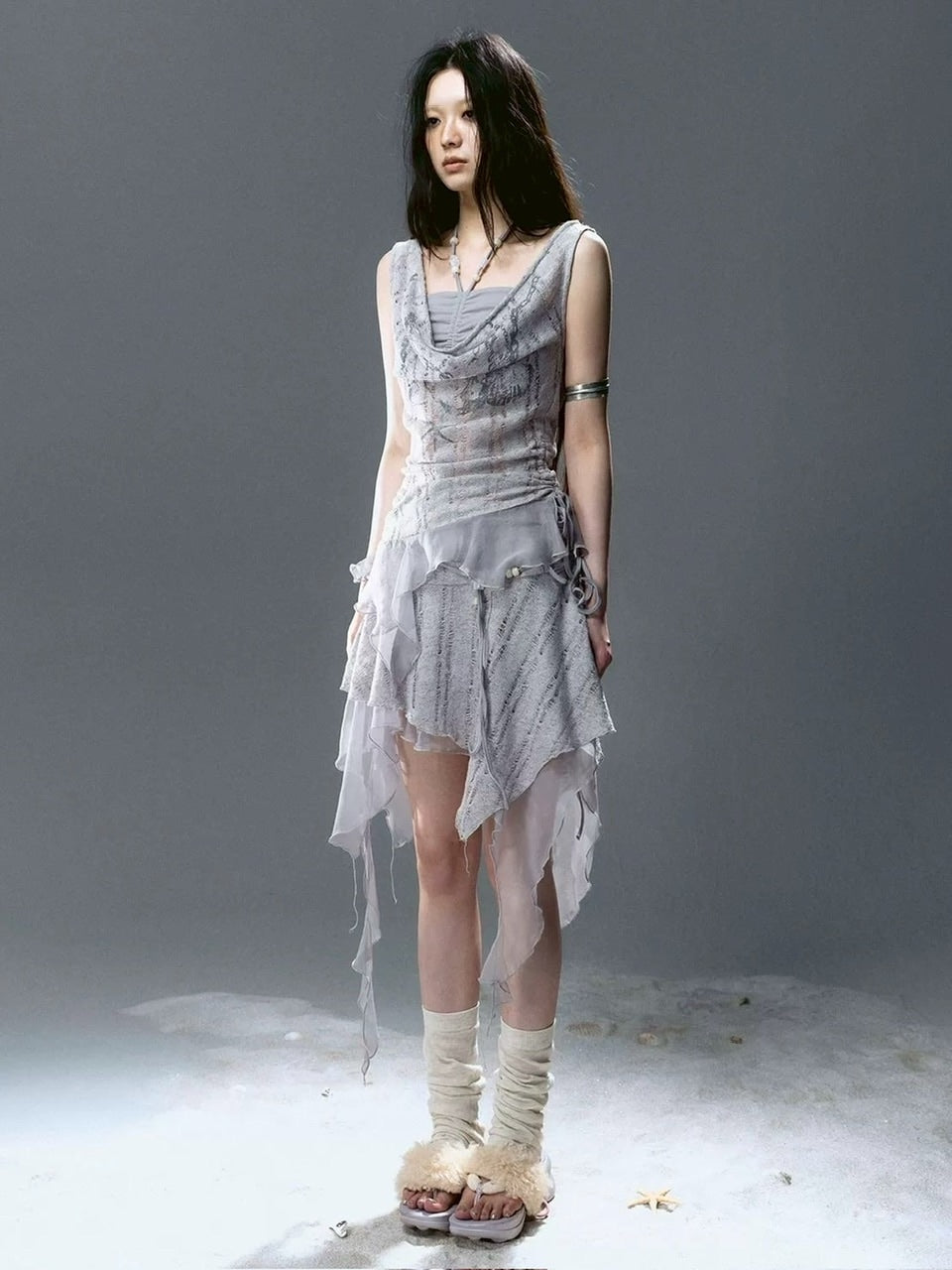 【Cest Nous】Blue Beaded Skirt / 【セヌー】レースシースルースカート