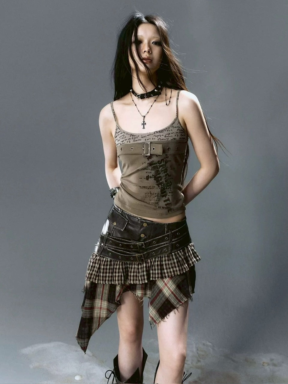 【Cest Nous】Army Green Graffiti Camisole / 【セヌー】グラフィックベルトキャミソール