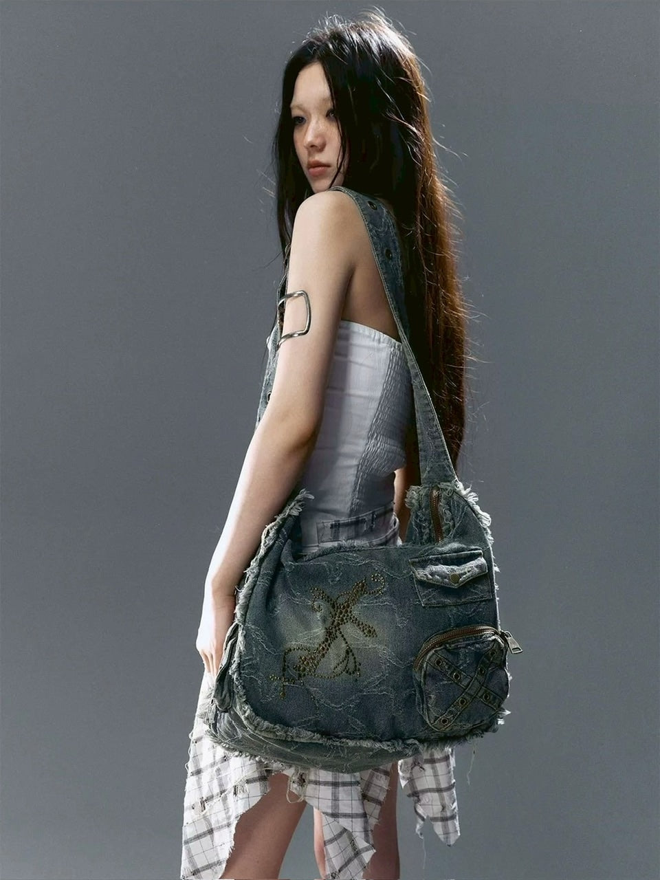 【Cest Nous】Star & Cross Denim Bag / 【セヌー】デニムショルダーバッグ