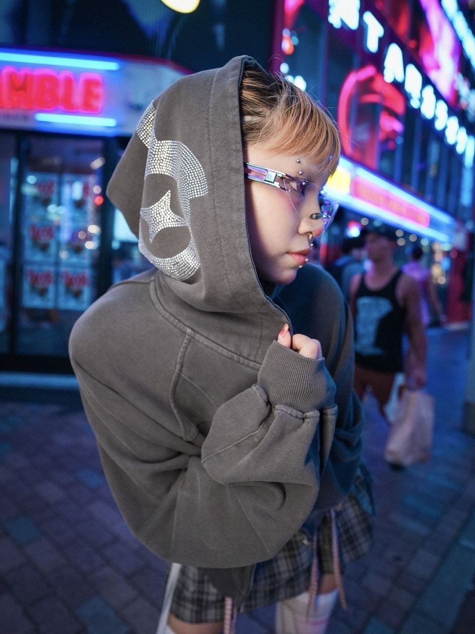 【NMTXU】rhinestone design zip parka / 【エヌエムティーエックスユー】ラインストーンデザインダブルジップパーカー