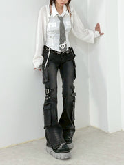 【NMTXU】flare cargo denim pants / 【エヌエムティーエックスユー】ウォッシュドフレアカーゴデニムパンツ