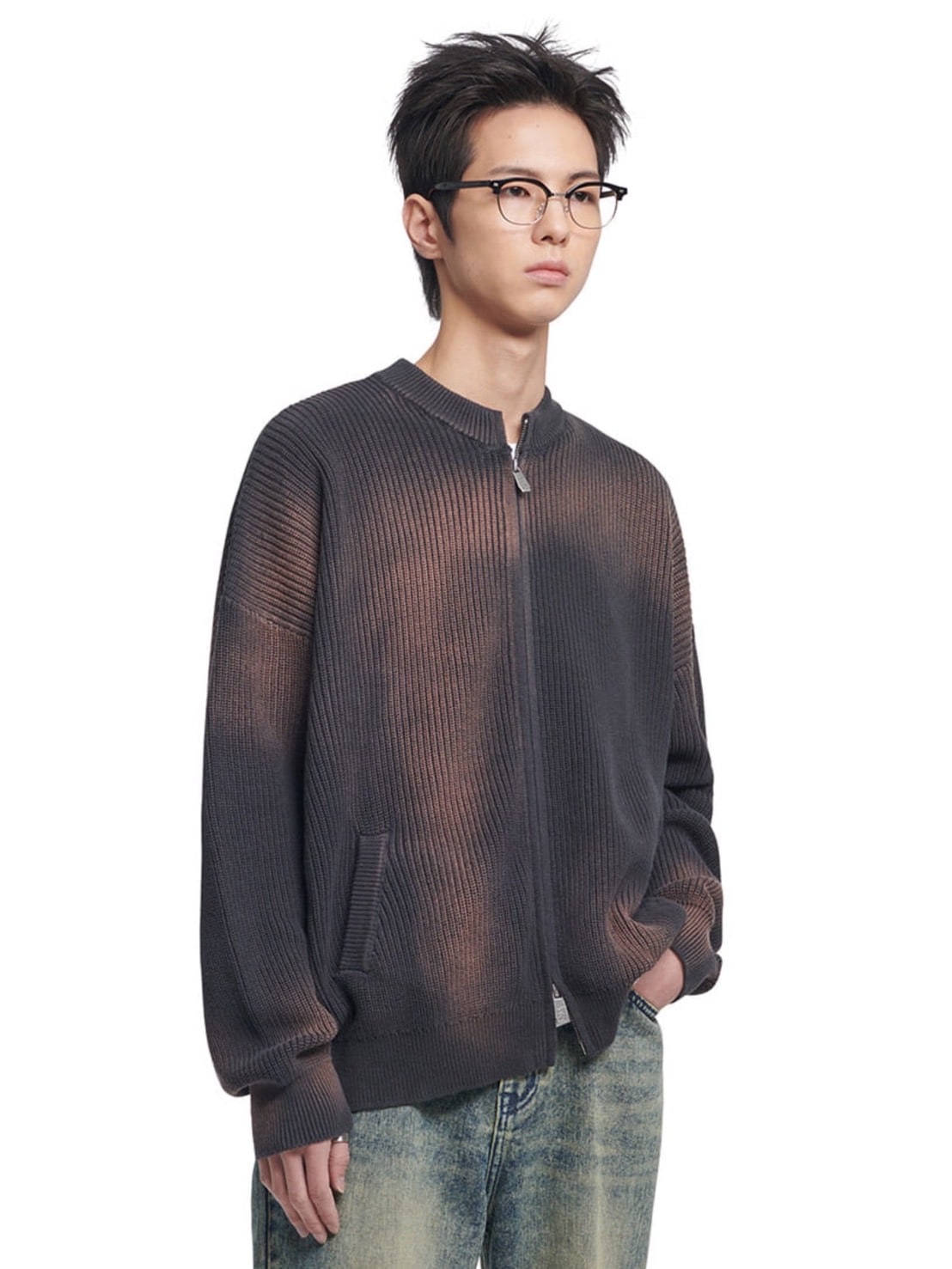 【NOMANUAL】SPRAY DYEING KNIT ZIP-UP
