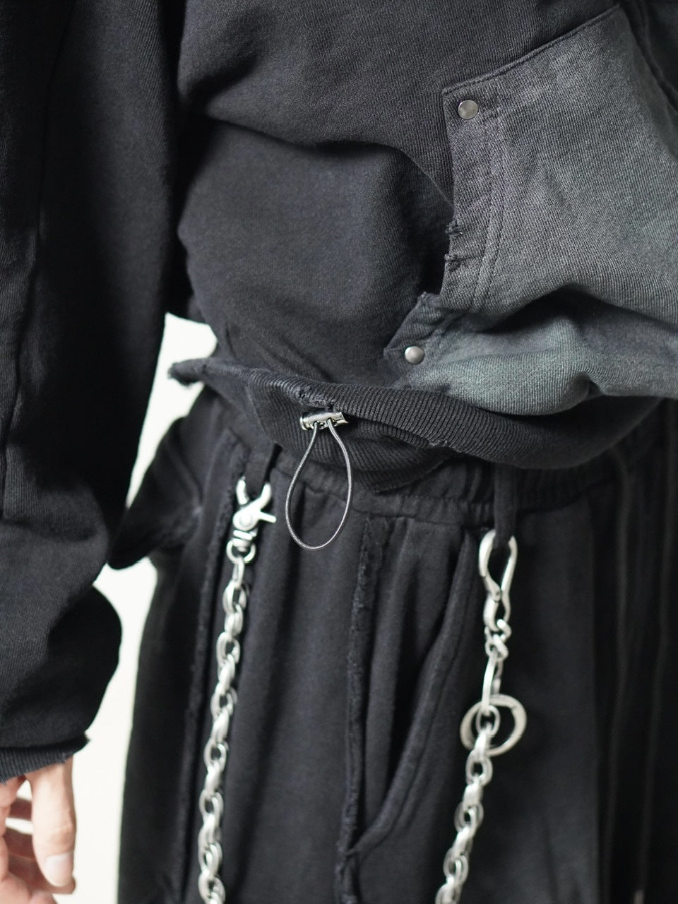 【CHIKASHITSU PLUS HIGH】cropped dirty wash double zip hoodie (wash black) / 【チカシツプラスハイ】クロップドダーティーウォッシュダブルジップパーカー