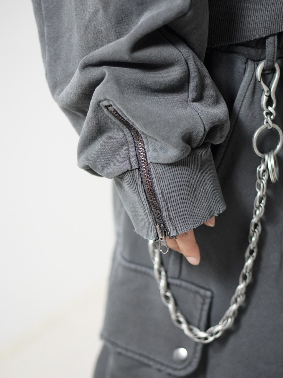【CHIKASHITSU PLUS HIGH】cropped dirty wash double zip hoodie (charcoal) / 【チカシツプラスハイ】クロップドダーティーウォッシュダブルジップパーカー