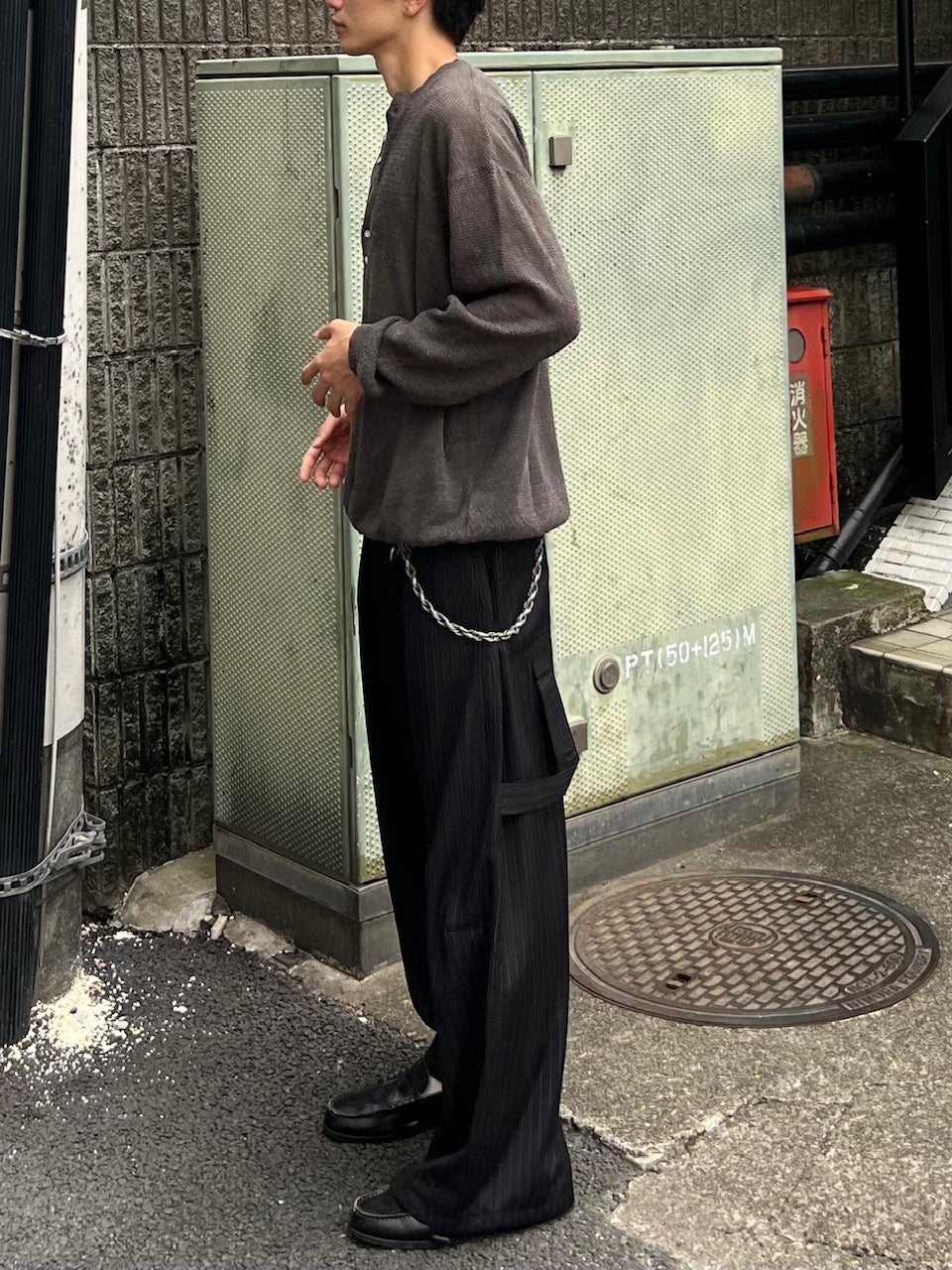 受注制【Chikashitsu +】draw cord stripe wide slacks / 【チカシツプラス】ドローコードストライプワイドスラックス (2color)