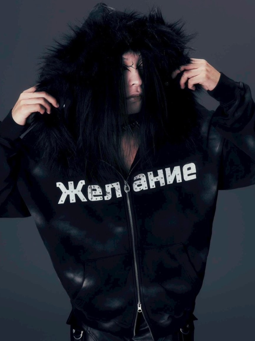 【DIG YOUR OWN GRAVE】Желание FUR HOODIE /【ディグユアオウングレイブ】ファーフードフードジェラーニエロゴジップアップパーカー