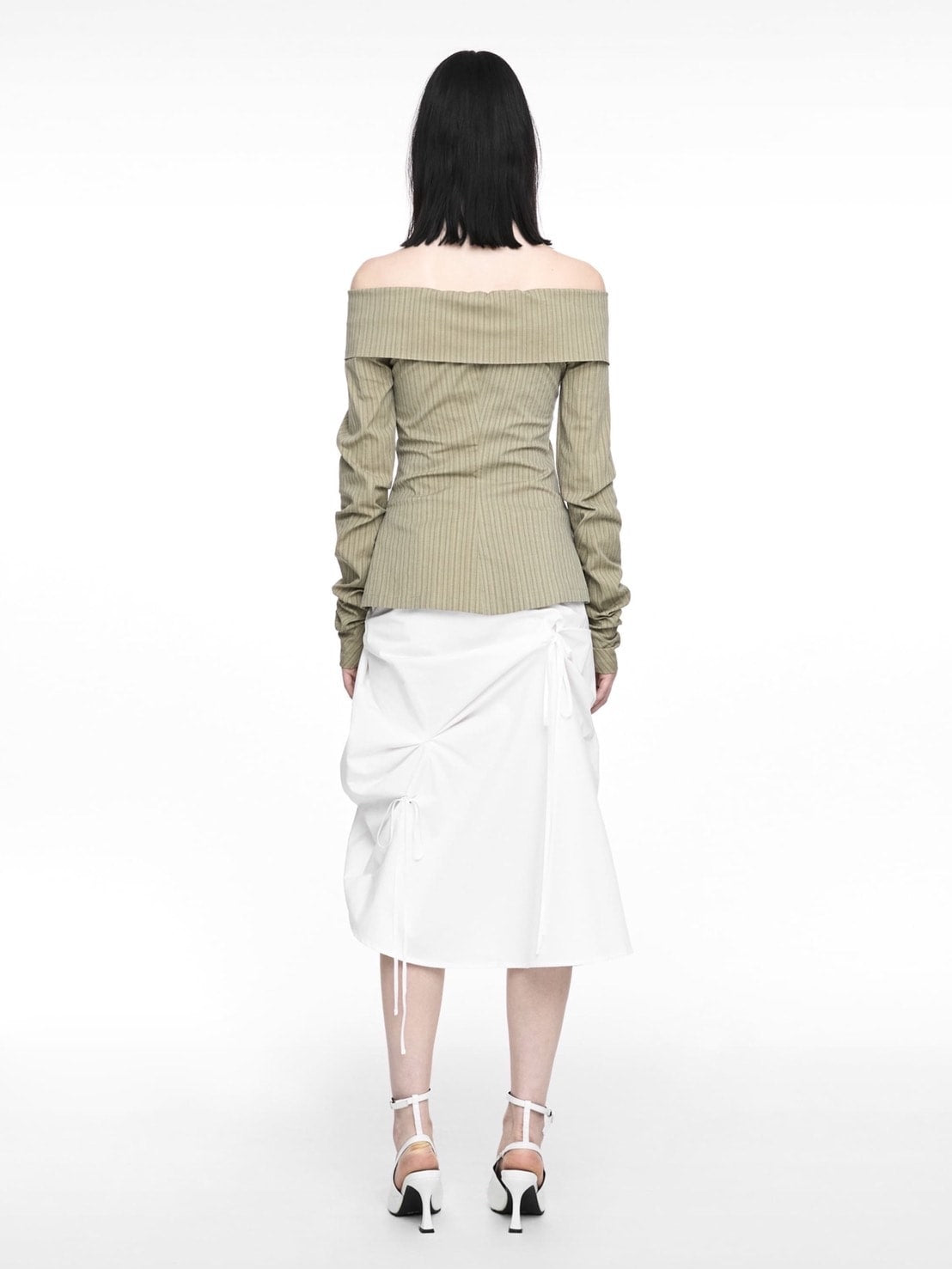 【NACHE】STRIPED OFF SHOULDER SHIRT