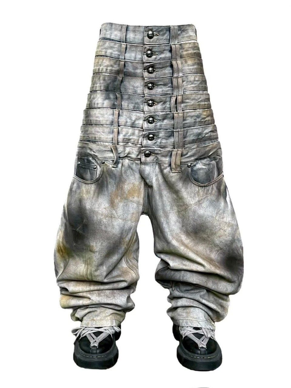 【UNIZ】8 Backs J-Cut Pants / 【ユニズ】ダーティーライクレイヤードバルーンデニムパンツ