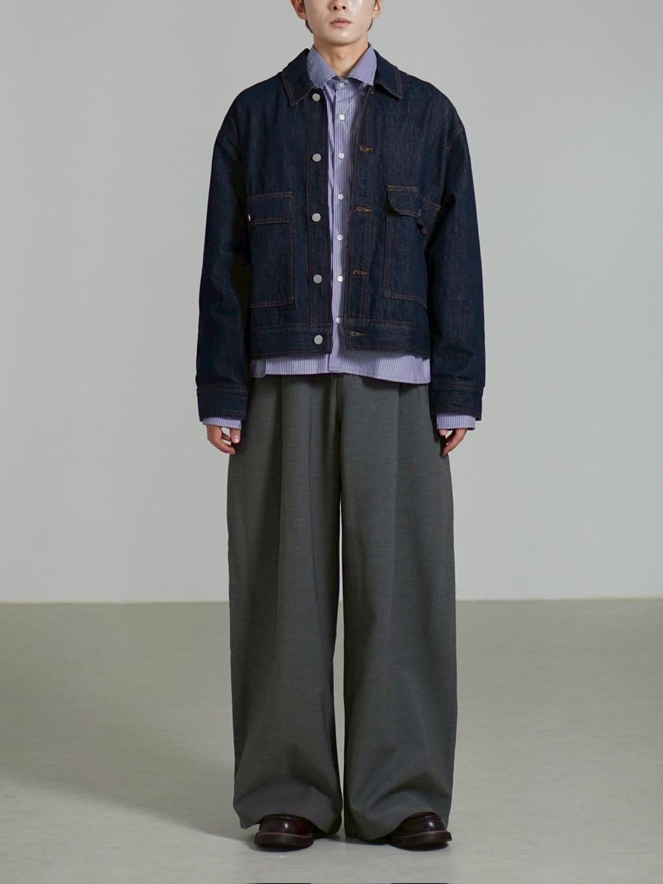 受注制【Chikashitsu +】2 pocket rigid denim jacket / 【チカシツプラス】ツーポケットデニムジャケット (2color)