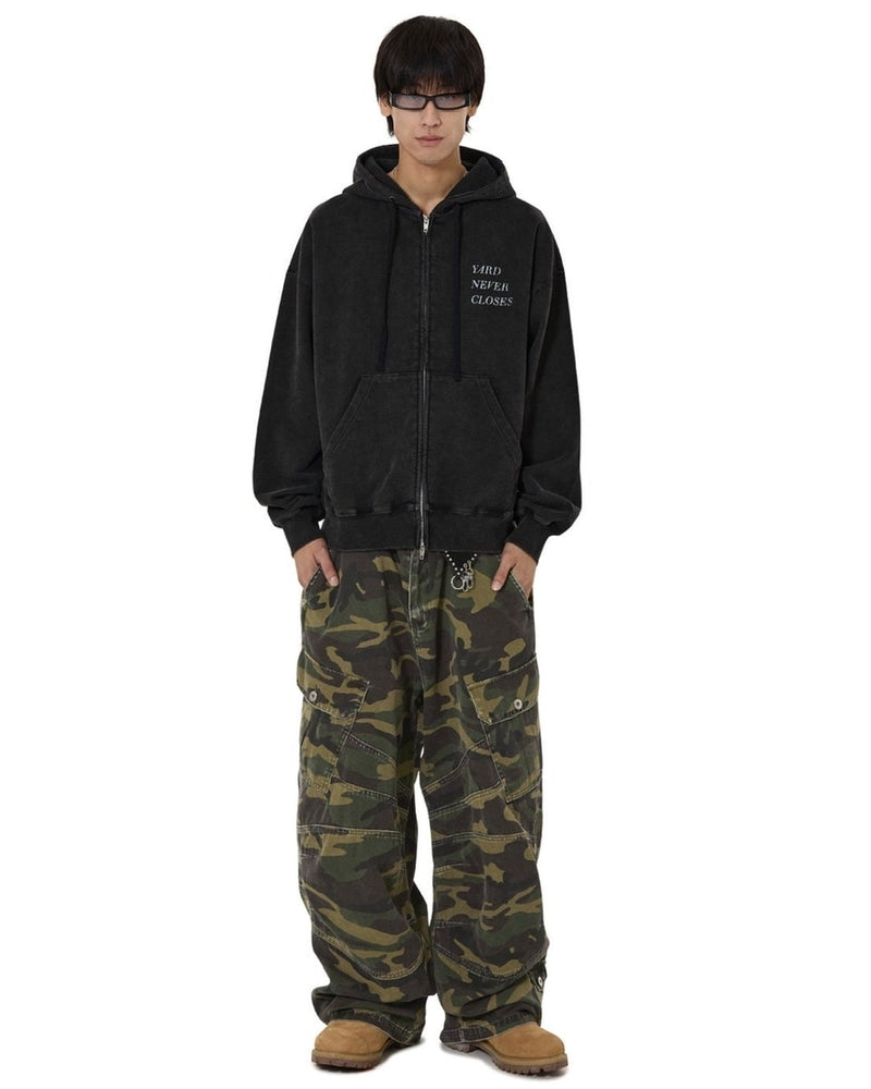 【OY】VINTAGE FADE WASHED HOODIE ZIP UP