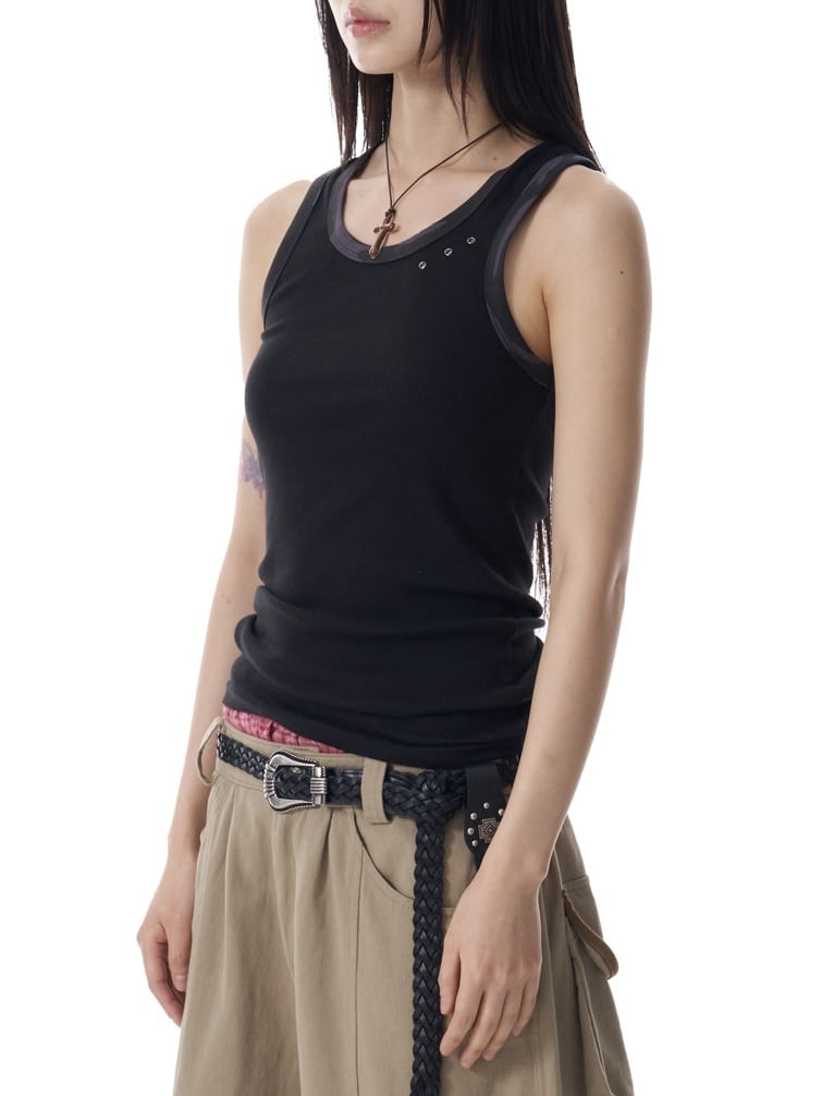 【AAKAM】Eyelet Contrast Camo Sleeveless